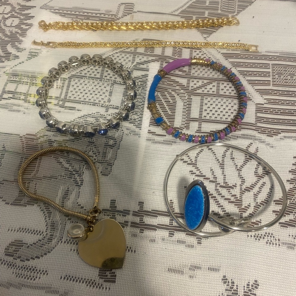 Gold and Blue Heart Charm Bracelet Set